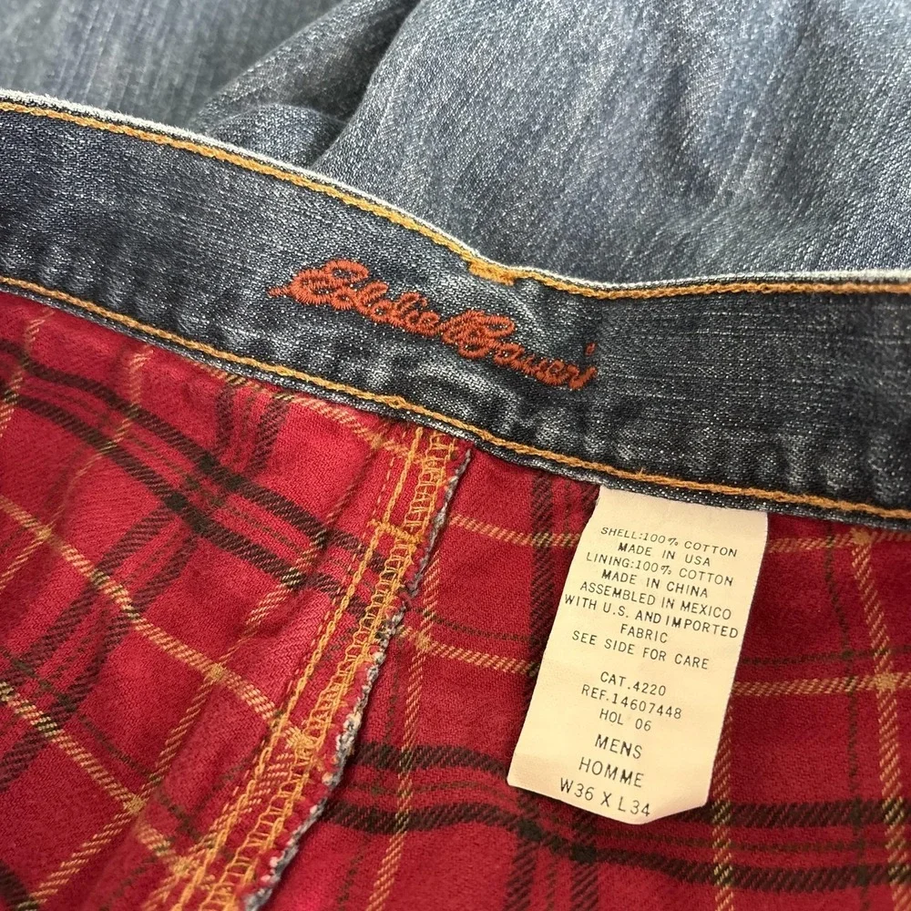 Eddie Bauer Flannel Lined Jeans Mens 36x34 Blue‎ Relaxed Fit Straight Leg Denim